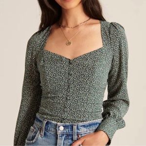 NWT ABERCROMBIE & FITCH | Long Sleeve Green Floral Blouse